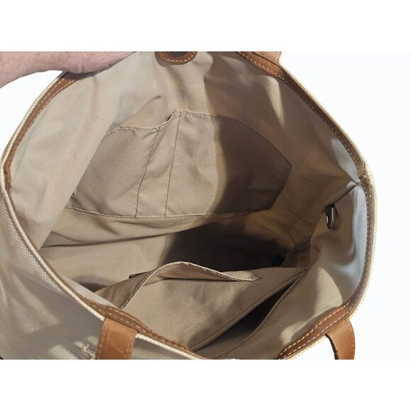 Tumi Beige Canvas & Brown Leather Tote Bag With Rear Zip Pocket And Handles - Picture 6 of 11